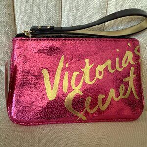 NWT Victoria's Secret METALLIC PINK change purse pouch wristlet wallet clutch
